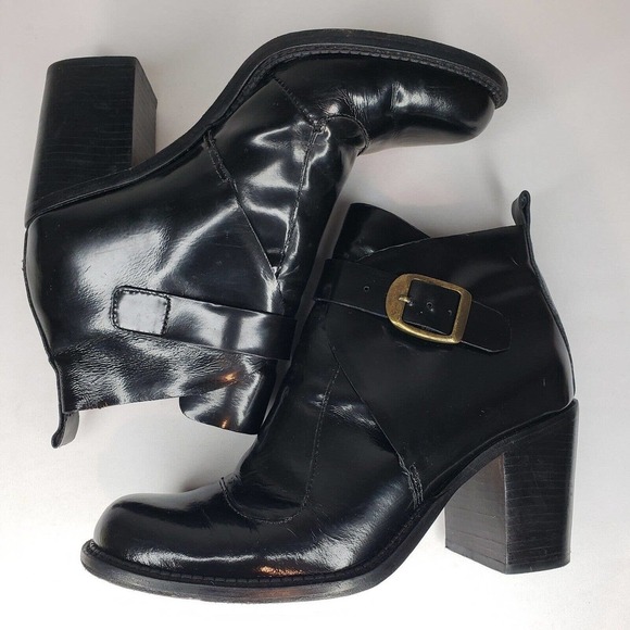 Arrichi Anthropologie Booties Black Patent Leather Heel Boots Womens Size 7 B - Picture 15 of 15